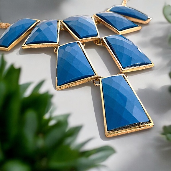 Funky Cobalt Blue Square Statement Necklace & Earring Set - Picture 6 of 16